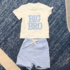 Big Bro White Tee & Blue Gingham Shorts Set